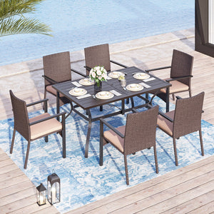 9/7/5-Piece Outdoor Dining Set with Brown Rattan Dining Chair for Deck and Patio