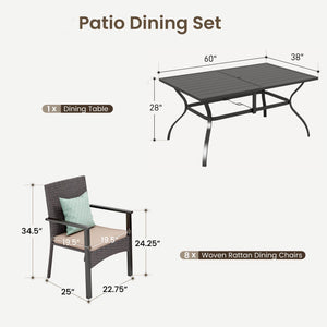 9/7/5-Piece Outdoor Dining Set with Brown Rattan Dining Chair for Deck and Patio