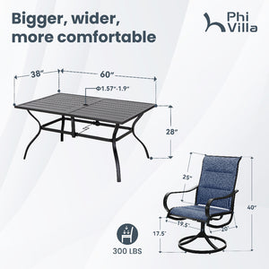 7-Piece Patio Dining Set with Upgraded Padded Textilene Chairs for Deck, Backyard PHI VILLA