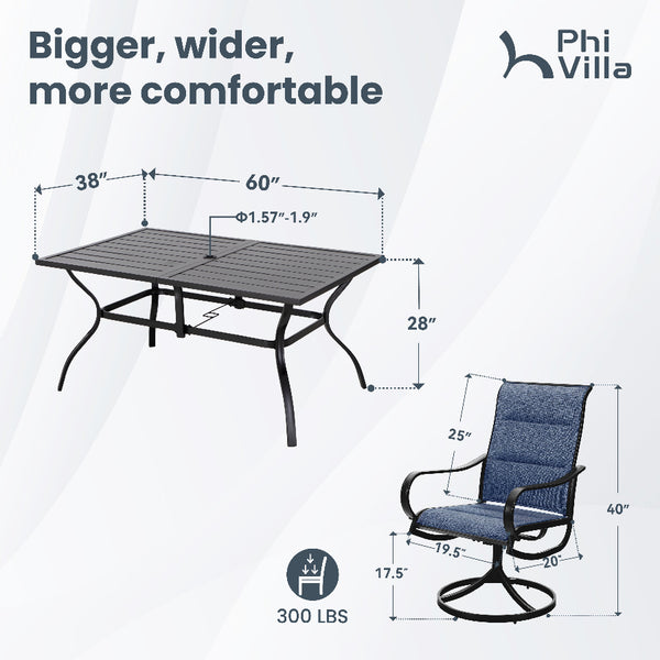 7-Piece Patio Dining Set with Upgraded Padded Textilene Chairs for Deck, Backyard PHI VILLA