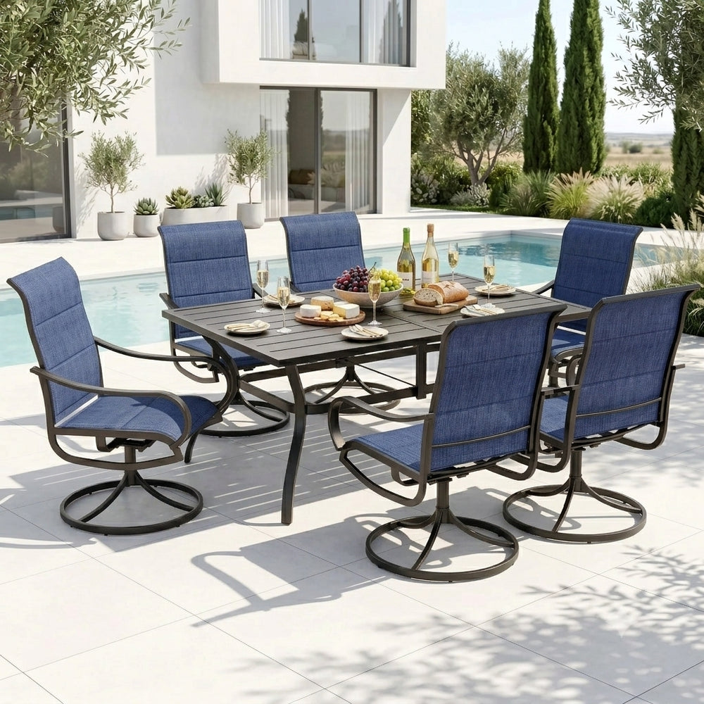 7-Piece Patio Dining Set with Upgraded Padded Textilene Chairs for Deck, Backyard PHI VILLA