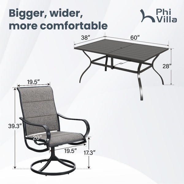 7-Piece Patio Dining Set with Upgraded Padded Textilene Chairs for Deck, Backyard PHI VILLA