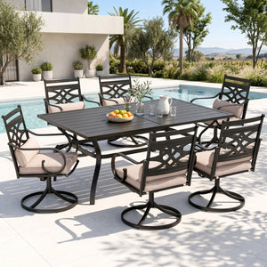 Vine 7-Piece Patio Dining Set of Stylish Steel Chairs and Steel Rectangle Table