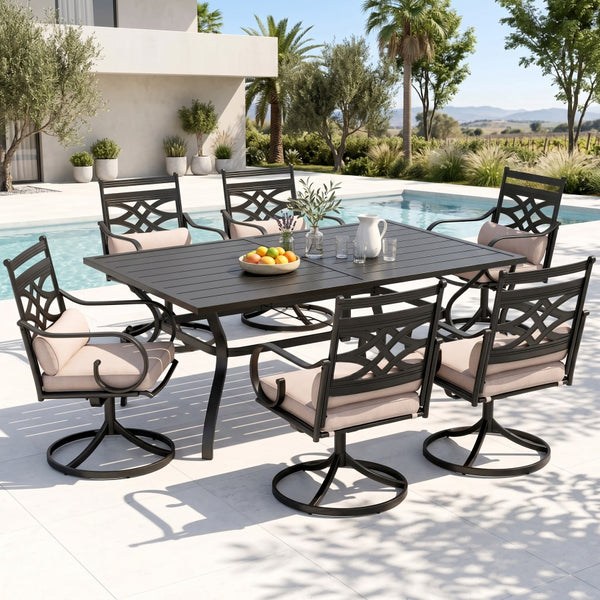 Vine 7-Piece Patio Dining Set of Stylish Steel Chairs and Steel Rectangle Table