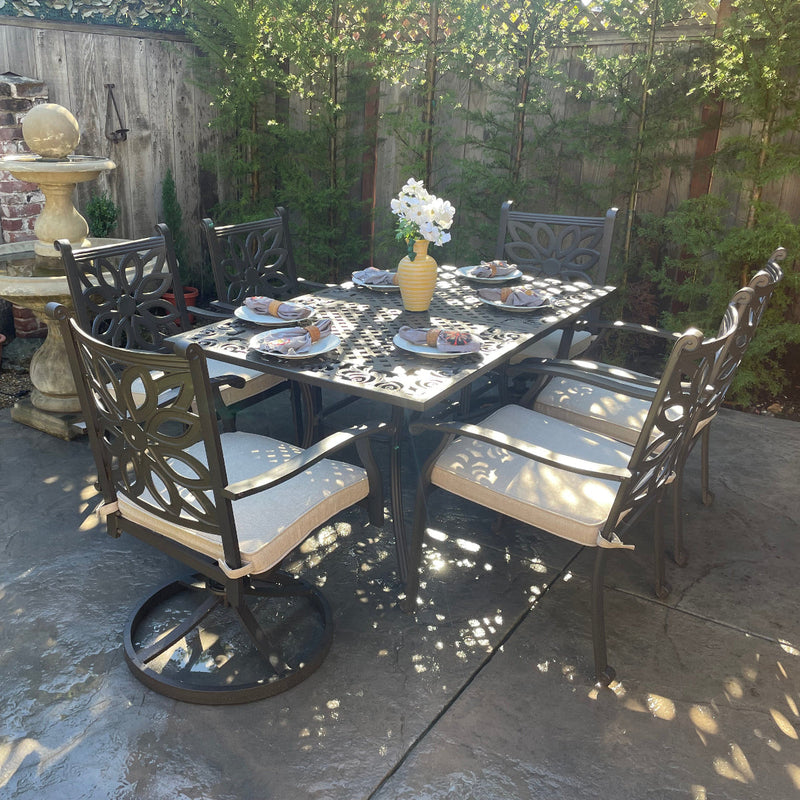 7-Pcs Patio Dining Set of Cast Aluminum Chairs and Rectangle Table-Phi Villa