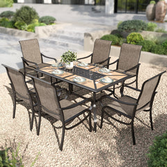 Wave 6-Seat Outdoor Dining Set with Stationary Chairs & Designer's Table