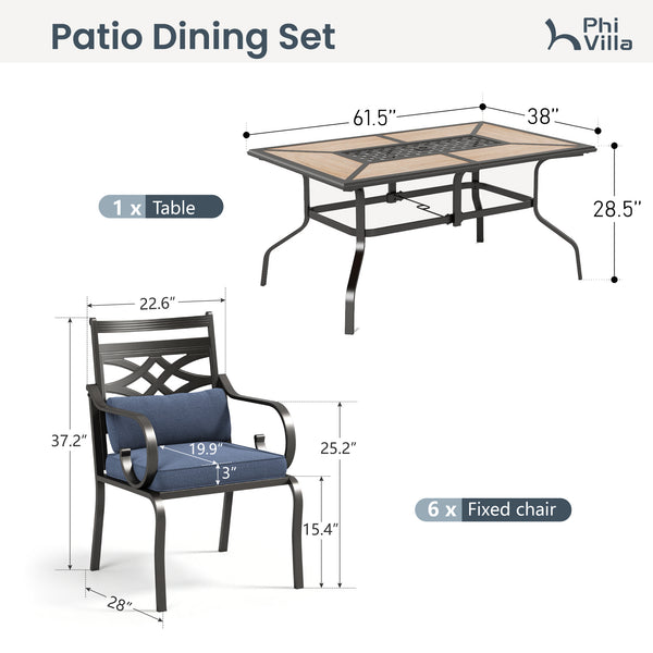 Vine 7-Piece Patio Dining Set Patch Wood-Grain Table and Stylish Steel Chairs