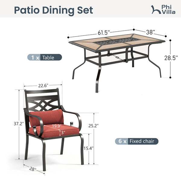 Vine 7-Piece Patio Dining Set Patch Wood-Grain Table and Stylish Steel Chairs
