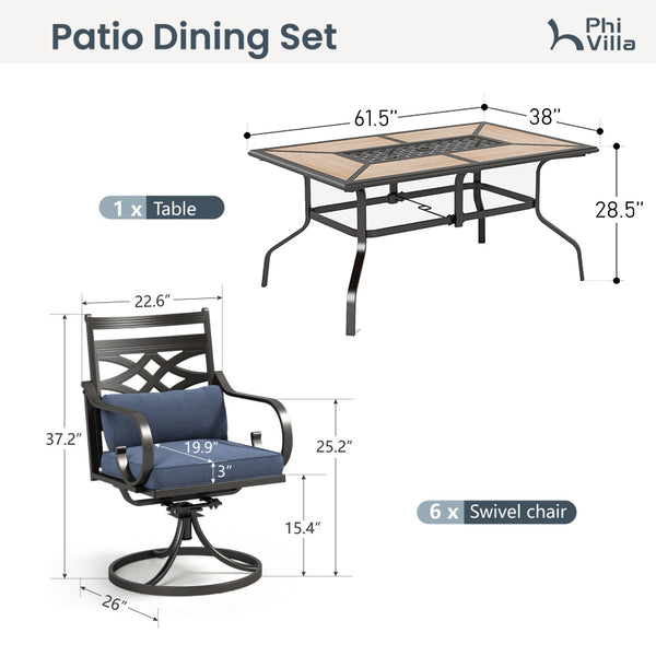 Vine 7-Piece Patio Dining Set Patch Wood-Grain Table and Stylish Steel Chairs
