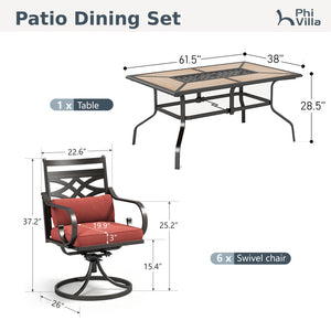 Vine 7-Piece Patio Dining Set Patch Wood-Grain Table and Stylish Steel Chairs