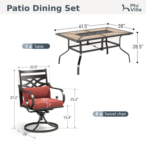 Vine 7-Piece Patio Dining Set Patch Wood-Grain Table and Stylish Steel Chairs