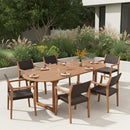 Phi Villa Bucolic Luxurious Wooden Dining Set with Expandable Table & Rattan Chairs