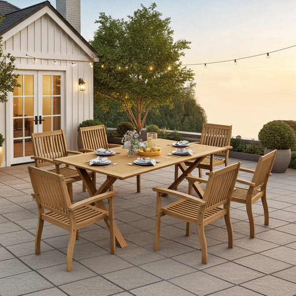 7-piece vacation wooden outdoor dining set for deck