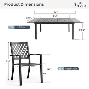 7/ 9-Piece Patio Dining Sets with Extendable Table and Stackable Chairs PHI VILLA