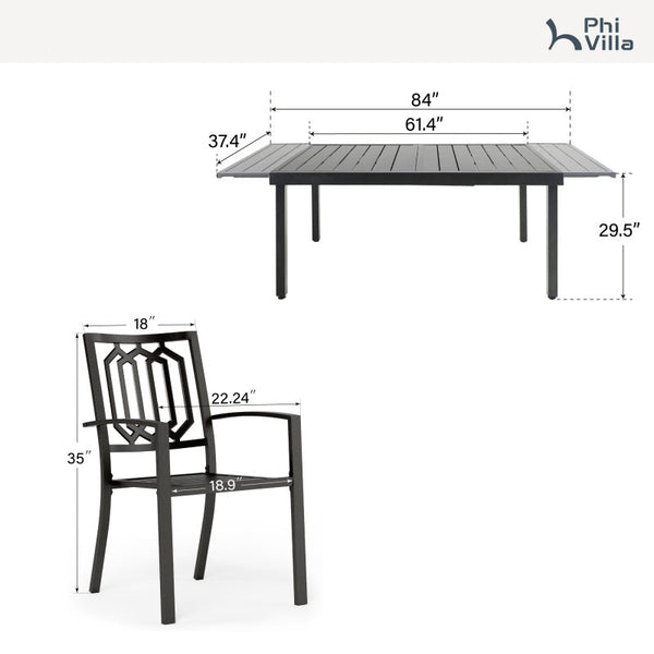 7/ 9-Piece Patio Dining Sets with Extendable Table and Stackable Chairs PHI VILLA