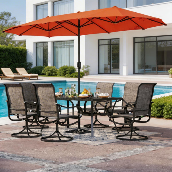 8-Piece Umbrella Patio Dining Set with 13FT Double-side Umbrella and Sling Swivel Chairs