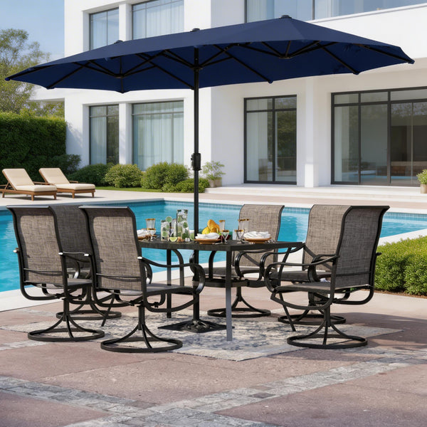 8-Piece Umbrella Patio Dining Set with 13FT Double-side Umbrella and Sling Swivel Chairs