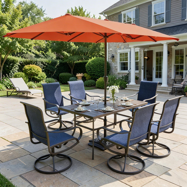 8-Piece Umbrella Patio Dining Set with 13FT Double-side Umbrella and Sling Swivel Chairs