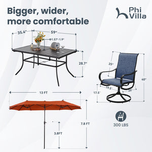 8-Piece Umbrella Patio Dining Set with 13FT Double-side Umbrella and Sling Swivel Chairs