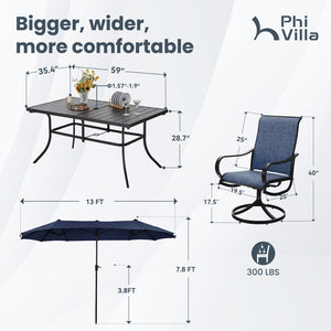 8-Piece Umbrella Patio Dining Set with 13FT Double-side Umbrella and Sling Swivel Chairs