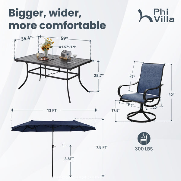 8-Piece Umbrella Patio Dining Set with 13FT Double-side Umbrella and Sling Swivel Chairs