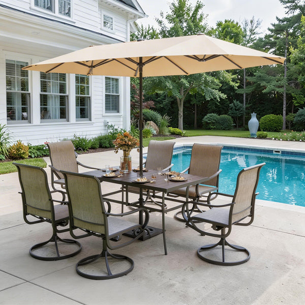 8-Piece Umbrella Patio Dining Set with 13FT Double-side Umbrella and Sling Swivel Chairs