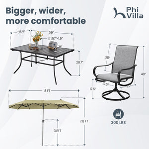8-Piece Umbrella Patio Dining Set with 13FT Double-side Umbrella and Sling Swivel Chairs
