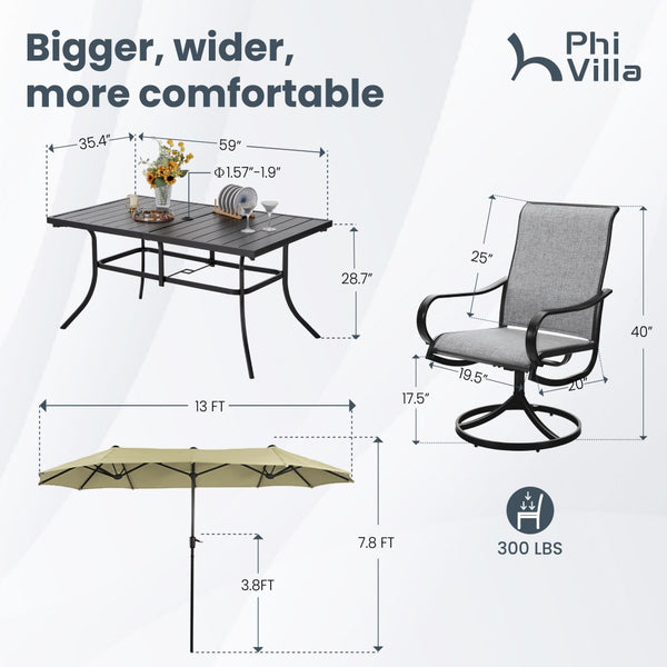 8-Piece Umbrella Patio Dining Set with 13FT Double-side Umbrella and Sling Swivel Chairs