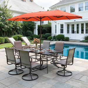 8-Piece Umbrella Patio Dining Set with 13FT Double-side Umbrella and Sling Swivel Chairs