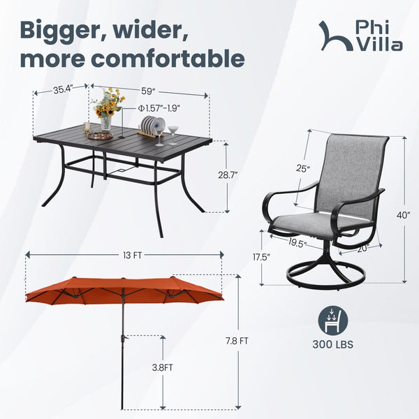 8-Piece Umbrella Patio Dining Set with 13FT Double-side Umbrella and Sling Swivel Chairs