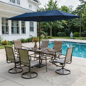 8-Piece Umbrella Patio Dining Set with 13FT Double-side Umbrella and Sling Swivel Chairs