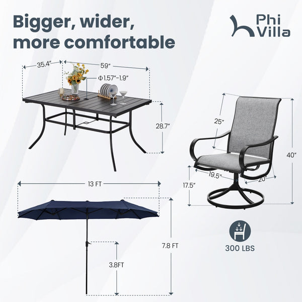 8-Piece Umbrella Patio Dining Set with 13FT Double-side Umbrella and Sling Swivel Chairs