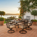 PHI VILLA 7-Piece Outdoor Patio Dining Set With Steel Panel Table and 6 Swivel Chairs