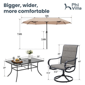 Modern 7-Piece Patio Dining Set with Upgraded Padded Swivel Chairs