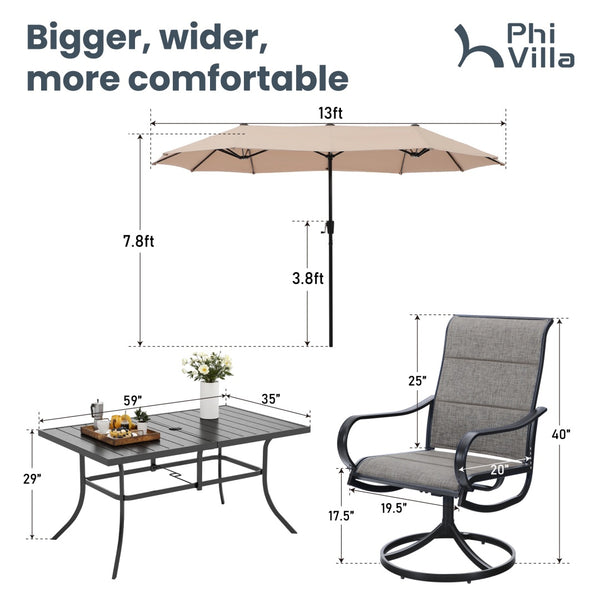 Modern 7-Piece Patio Dining Set with Upgraded Padded Swivel Chairs