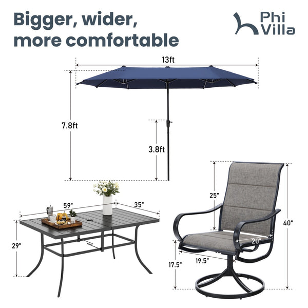 Modern 7-Piece Patio Dining Set with Upgraded Padded Swivel Chairs