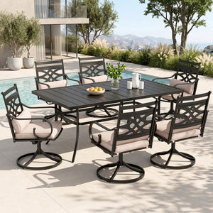 Vine 7-Piece Patio Dining Set of Stylish Steel Chairs and Steel Rectangle Table