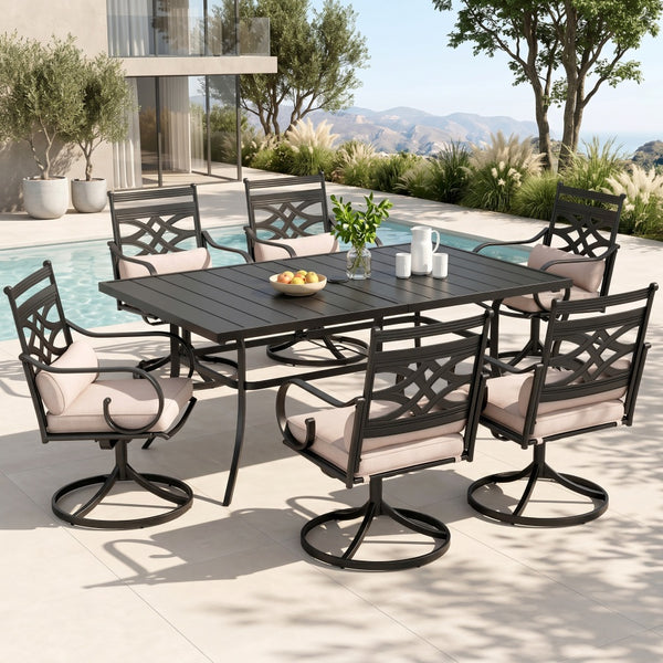 Vine 7-Piece Patio Dining Set of Stylish Steel Chairs and Steel Rectangle Table