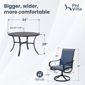 7-Pcs Outdoor Dining Set with Round Table and Textilene Swivel Chairs-Phi Villa