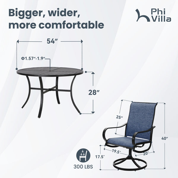7-Pcs Outdoor Dining Set with Round Table and Textilene Swivel Chairs-Phi Villa