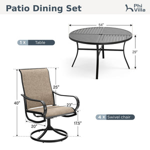 7-Pcs Outdoor Dining Set with Round Table and Textilene Swivel Chairs-Phi Villa