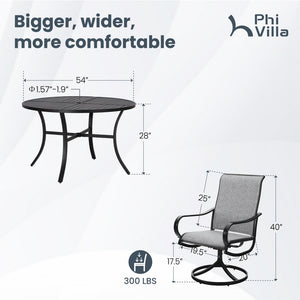 7-Pcs Outdoor Dining Set with Round Table and Textilene Swivel Chairs-Phi Villa