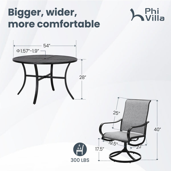 7-Pcs Outdoor Dining Set with Round Table and Textilene Swivel Chairs-Phi Villa