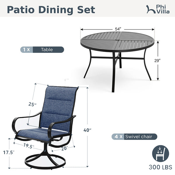 7-Pcs Outdoor Dining Set with Round Table and Textilene Swivel Chairs-Phi Villa