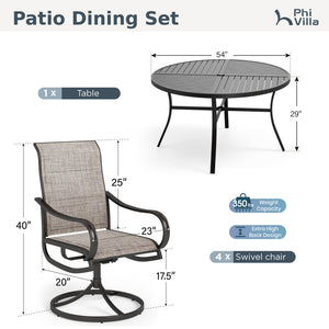 7-Pcs Outdoor Dining Set with Round Table and Textilene Swivel Chairs-Phi Villa