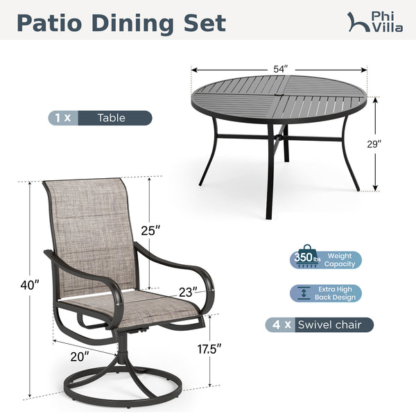 7-Pcs Outdoor Dining Set with Round Table and Textilene Swivel Chairs-Phi Villa