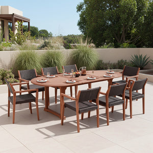 Phi Villa Bucolic Luxurious Wooden Dining Set with Expandable Table & Rattan Chairs