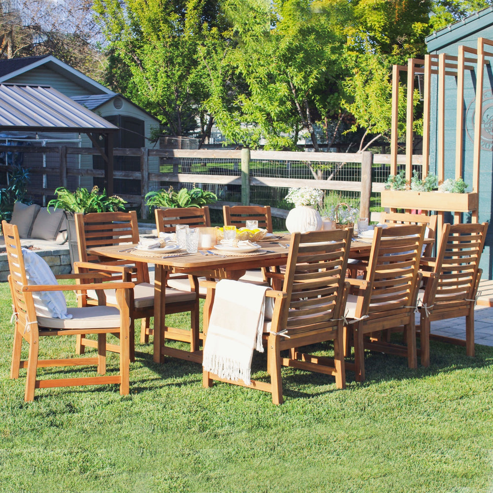 7/9-Pcs Wooden Outdoor Dining Set with Expandable Table for Garden