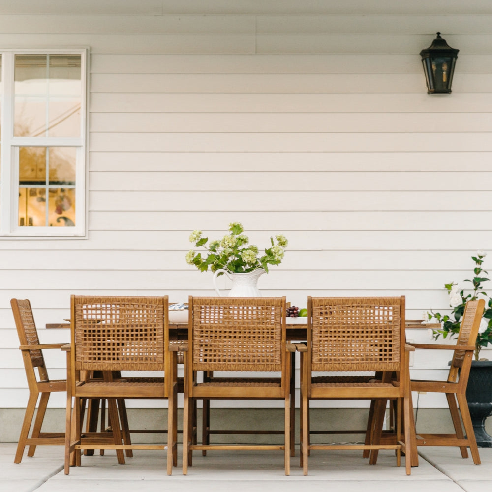 Patio Acacia Wood & Wicker Dining Set for Garden, Porch PHI VILLA