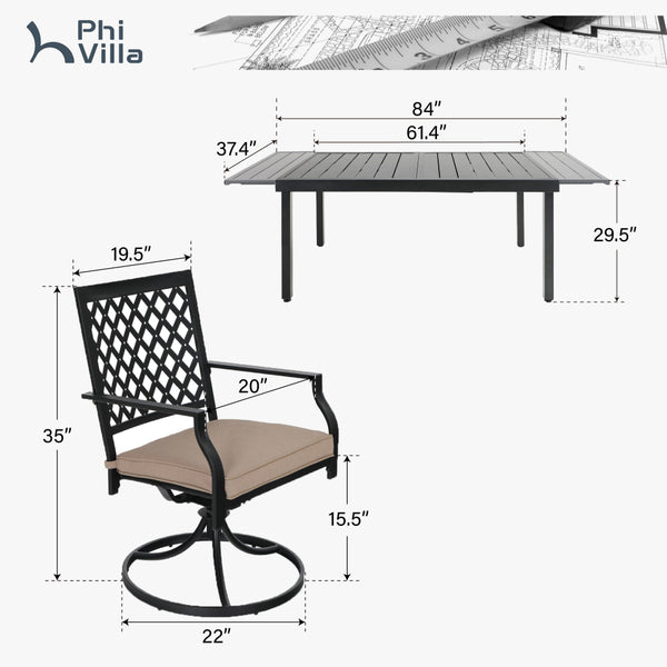 Diamond 7/ 9 Pcs Outdoor Dining Sets with Extendable Table and Cushioned Swivel Chairs